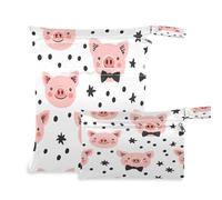 Waassud Cute Pig Faces Wet Dry Bag Reusable Wet Bags Organizer Diaper Bag Organizing Pouches with 2 Zippered Pockets for Swimsuit Gym Clothes