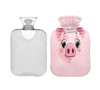 Waassud Cute Pig Hot Water Bottle with Soft Cover Hot Water Bag for Pain Relief 2L Water Heating Pad for Neck Shoulder Small