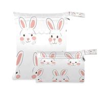 Waassud Cute Rabbit Face Wet Dry Bag Reusable Wet Bags Organizer Diaper Bag Organizing Pouches with 2 Zippered Pockets for Swimsuit Gym Clothes