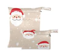 Waassud Cute Santa Claus Faces Wet Dry Bag Reusable Wet Bags Organizer Diaper Bag Organizing Pouches with 2 Zippered Pockets for Swimsuit Gym Clothes