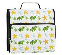 Waassud Cute Turtles and Star Zipper Binder 3 Ring with Shoulder Strap and Handle 1.5 Inch D-Ring 500 Sheets Expanding File Folder Organizer