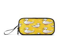 Waassud Cute White Duck Pencil Case Large Capacity Pen Holder 3 Compartment Stationery Pen Bag Nylon Zipper Pouch for Office Artist