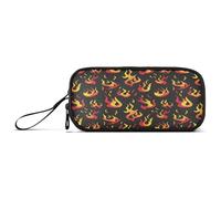 Waassud Dancing Flames Pencil Case Large Capacity Pen Holder 3 Compartment Stationery Pen Bag Nylon Zipper Pouch for Office Artist