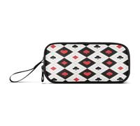 Waassud Diamond Red Hearts Pencil Case Large Capacity Pen Holder 3 Compartment Stationery Pen Bag Nylon Zipper Pouch for Office Artist