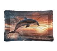 Waassud Diving Dolphin Sunset Thick Dog Bed Mat Non-Slip Chew-Resistant Pet Bed for Dogs Cats Soft Washable Kennel Crate Pad for Floor Sofa Car 36" x 24"