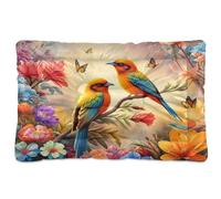 Waassud Dog Bed Mat Two Birds Colorful Flowers Thick Non-Slip Chew-Resistant Pet Bed for Dogs Cats Soft Washable Kennel Crate Pad for Floor Sofa Car 18" x 24"