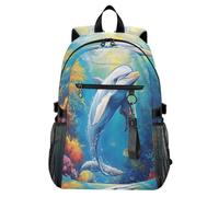 Waassud Dolphin Marine Life Laptop Backpack for Women Men, 20L Casual Travel Backpack with 14 Inch Notebook Compartment, Lightweight Daypack for College Work Business Outdoor