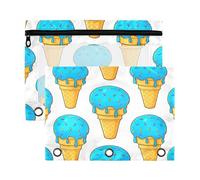 Waassud Doodle Blue Ice Cream Pencil Pouch for 3 Ring Binder 2-Pack Smooth Zipper Pencil Cases Transparent School Supplies