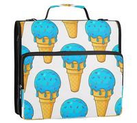 Waassud Doodle Blue Ice Cream Zipper Binder 3 Ring with Shoulder Strap and Handle 1.5 Inch D-Ring 500 Sheets Expanding File Folder Organizer