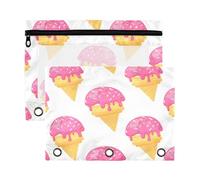 Waassud Doodle Ice Cream Pencil Pouch for 3 Ring Binder 2-Pack Smooth Zipper Pencil Cases Transparent School Supplies