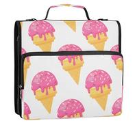 Waassud Doodle Ice Cream Zipper Binder 3 Ring with Shoulder Strap and Handle 1.5 Inch D-Ring 500 Sheets Expanding File Folder Organizer