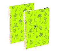 Waassud Doodle Line Art Palm Trees Spiral Notebook Refillable A5 Ruled 2Pcs