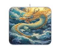 Waassud Dragon on The Sea Dish Drying Mat Absorbent Drying Rack Non Slip Dish Mats for Kitchen Counter Dish Drying Pad Kitchen Essentials 18 x 16 Inch