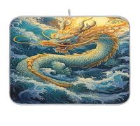 Waassud Dragon on The Sea Dish Drying Mat Absorbent Drying Rack Non Slip Dish Mats for Kitchen Counter Dish Drying Pad Kitchen Essentials 18 x 24 Inch