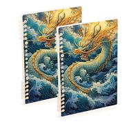 Waassud Dragon on The Sea Spiral Notebooks for Work College Detachable Ruled Notebooks Journal Note Book 60 Pages A5 Office Supplies 2 Pack