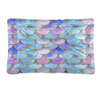 Waassud Dreamy Blue Scales Thick Dog Bed Mat Non-Slip Chew-Resistant Pet Bed for Dogs Cats Soft Washable Kennel Crate Pad for Floor Sofa Car 36" x 24"