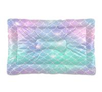 Waassud Dreamy Mermaid Scales Thick Dog Bed Mat Non-Slip Chew-Resistant Pet Bed for Dogs Cats Soft Washable Kennel Crate Pad for Floor Sofa Car 36" x 24"
