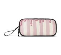 Waassud Dripping Candy Cream Stripes Pencil Case Large Capacity Pen Holder 3 Compartment Stationery Pen Bag Nylon Zipper Pouch for Office Artist