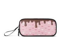 Waassud Dripping Chocolate Hearts Pencil Case Large Capacity Pen Holder 3 Compartment Stationery Pen Bag Nylon Zipper Pouch for Office Artist