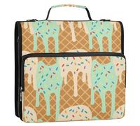 Waassud Dripping Ice Cream Zipper Binder 3 Ring with Shoulder Strap and Handle 1.5 Inch D-Ring 500 Sheets Expanding File Folder Organizer