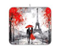 Waassud Eiffel Tower Dish Drying Mat Absorbent Drying Rack Non Slip Dish Mats for Kitchen Counter Dish Drying Pad Kitchen Essentials 18 x 16 Inch