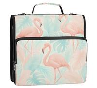 Waassud Elegant Flamingos Zipper Binder 3 Ring with Shoulder Strap and Handle 1.5 Inch D-Ring 500 Sheets Expanding File Folder Organizer