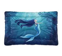 Waassud Elegant Mermaid Thick Dog Bed Mat Non-Slip Chew-Resistant Pet Bed for Dogs Cats Soft Washable Kennel Crate Pad for Floor Sofa Car 18" x 24"