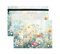 Waassud Enchanting Flower Gardens Pencil Pouch for 3 Ring Binder 2-Pack Smooth Zipper Pencil Cases Transparent School Supplies