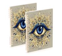 Waassud Evil Eye Gold Spiral Notebooks for Work College Detachable Ruled Notebooks Journal Note Book 60 Pages A5 Office Supplies 2 Pack