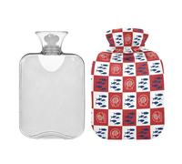 Waassud Fish and Shell Plaid Hot Water Bottle with Soft Cover Hot Water Bag for Pain Relief 2L Water Heating Pad for Neck Shoulder Small