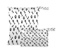 Waassud Fish Bones and Paw Print Wet Dry Bag Reusable Wet Bags Organizer Diaper Bag Organizing Pouches with 2 Zippered Pockets for Swimsuit Gym Clothes