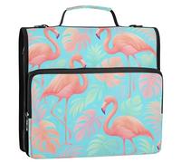 Waassud Flamingos and-Pastel Tropical Leaves Zipper Binder 3 Ring with Shoulder Strap and Handle 1.5 Inch D-Ring 500 Sheets Expanding File Folder Organizer
