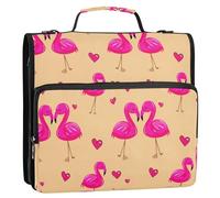 Waassud Flamingos Romantic Zipper Binder 3 Ring with Shoulder Strap and Handle 1.5 Inch D-Ring 500 Sheets Expanding File Folder Organizer