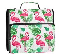 Waassud Flamingos Tropical Leaves Zipper Binder 3 Ring with Shoulder Strap and Handle 1.5 Inch D-Ring 500 Sheets Expanding File Folder Organizer