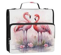Waassud Flamingos Zipper Binder 3 Ring with Shoulder Strap and Handle 1.5 Inch D-Ring 500 Sheets Expanding File Folder Organizer