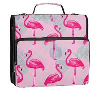 Waassud Flamingos Zipper Binder 3 Ring with Shoulder Strap and Handle 1.5 Inch D-Ring 500 Sheets Expanding File Folder Organizer