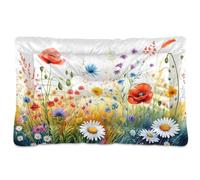 Waassud Flower Field Thick Dog Bed Mat Non-Slip Chew-Resistant Pet Bed for Dogs Cats Soft Washable Kennel Crate Pad for Floor Sofa Car 18" x 24"