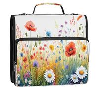 Waassud Flower Field Zipper Binder 3 Ring with Shoulder Strap and Handle 1.5 Inch D-Ring 500 Sheets Expanding File Folder Organizer
