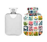 Waassud Flower Flat Illustrations Hot Water Bottle with Soft Cover Hot Water Bag for Pain Relief 2L Water Heating Pad for Neck Shoulder Medium