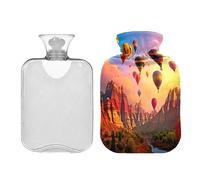 Waassud Flying Hot Air Balloons Hot Water Bottle with Soft Cover Hot Water Bag for Pain Relief 2L Water Heating Pad for Neck Shoulder Small
