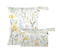 Waassud Fresh Flowers (2) Wet Dry Bag Reusable Wet Bags Organizer Diaper Bag Organizing Pouches with 2 Zippered Pockets for Swimsuit Gym Clothes