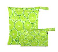 Waassud Fresh Lime Slice Wet Dry Bag Reusable Wet Bags Organizer Diaper Bag Organizing Pouches with 2 Zippered Pockets for Swimsuit Gym Clothes
