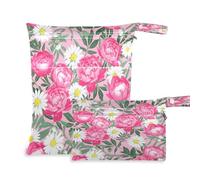 Waassud Fresh Peony Wet Dry Bag Reusable Wet Bags Organizer Diaper Bag Organizing Pouches with 2 Zippered Pockets for Swimsuit Gym Clothes
