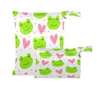 Waassud Frog Faces Wet Dry Bag Reusable Wet Bags Organizer Diaper Bag Organizing Pouches with 2 Zippered Pockets for Swimsuit Gym Clothes