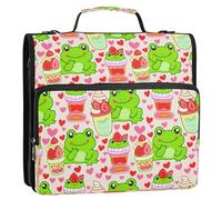 Waassud Frogs with Desserts Zipper Binder 3 Ring with Shoulder Strap and Handle 1.5 Inch D-Ring 500 Sheets Expanding File Folder Organizer