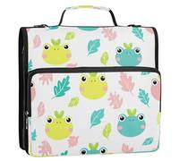 Waassud Frogs Zipper Binder 3 Ring with Shoulder Strap and Handle 1.5 Inch D-Ring 500 Sheets Expanding File Folder Organizer