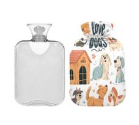Waassud Funny Dogs Hot Water Bottle with Soft Cover Hot Water Bag for Pain Relief 2L Water Heating Pad for Neck Shoulder Medium