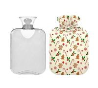 Waassud Gingerbread Man and Candy Hot Water Bottle with Soft Cover Hot Water Bag for Pain Relief 2L Water Heating Pad for Neck Shoulder Small