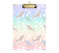 Waassud Glitter Sharks Clipboard with Storage Acrylic Writing Board Low Profile Clip Decorative Organizer for Nurses Office Home 12" x 9"