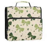 Waassud Green Bows Doodles Zipper Binder 3 Ring with Shoulder Strap and Handle 1.5 Inch D-Ring 500 Sheets Expanding File Folder Organizer